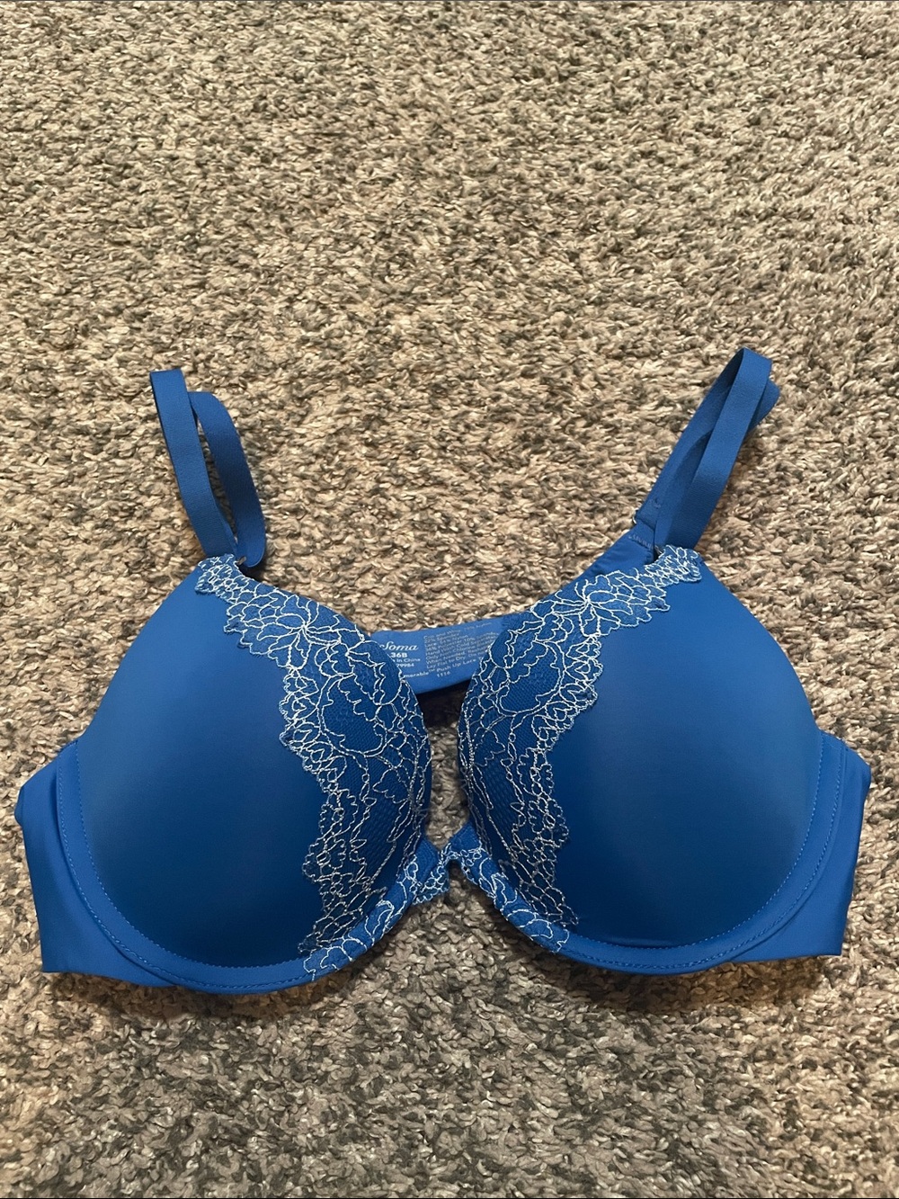 Soma Blue Bra with White Lace Trim